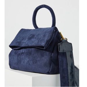 Anthro Blue Suede Navy Blue Wide Detachable Strap Crossbody Bag